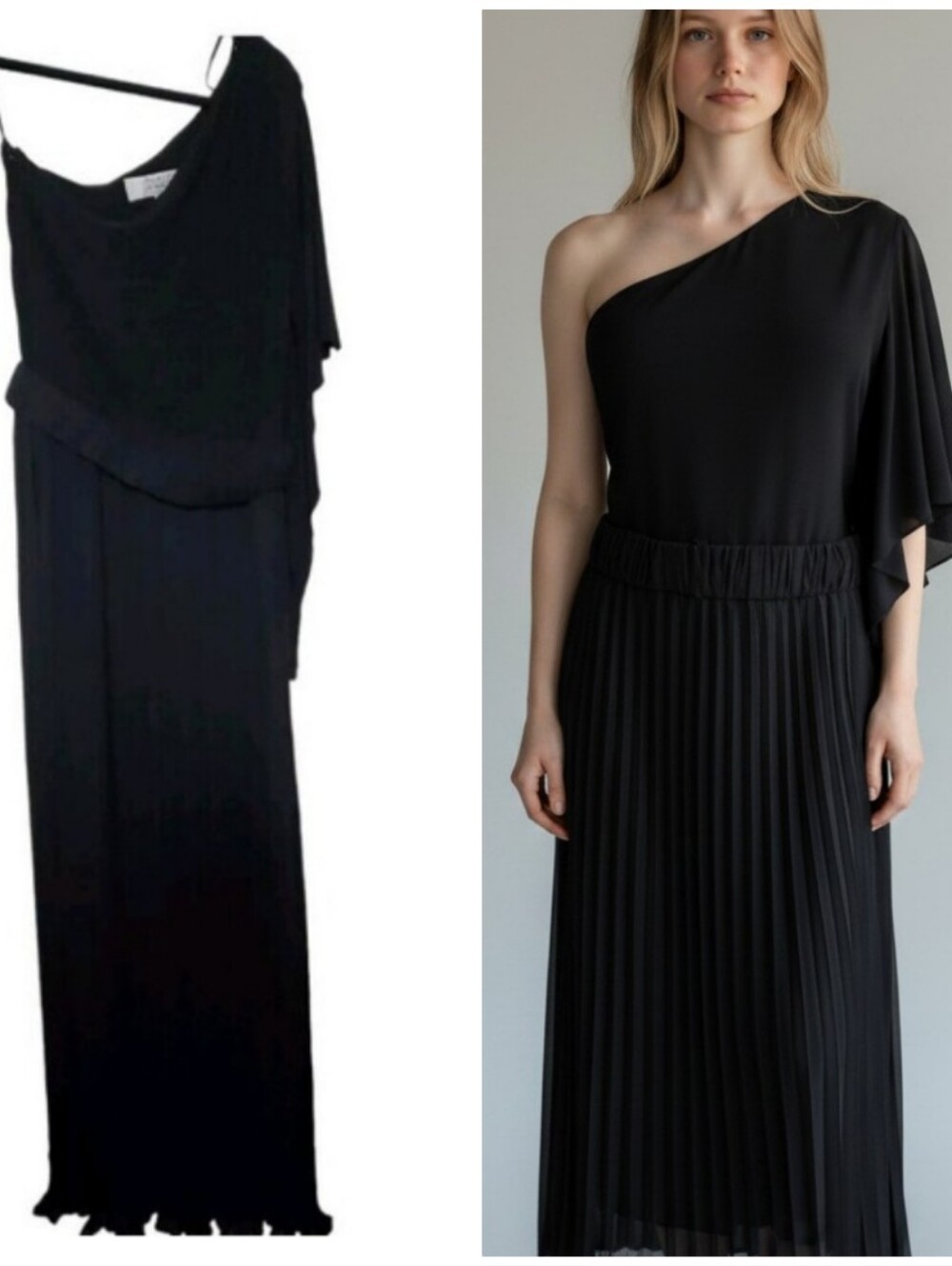 Badgley Mischka One Shoulder Chiffon Dress Medium Pleated Evening Gown Formal